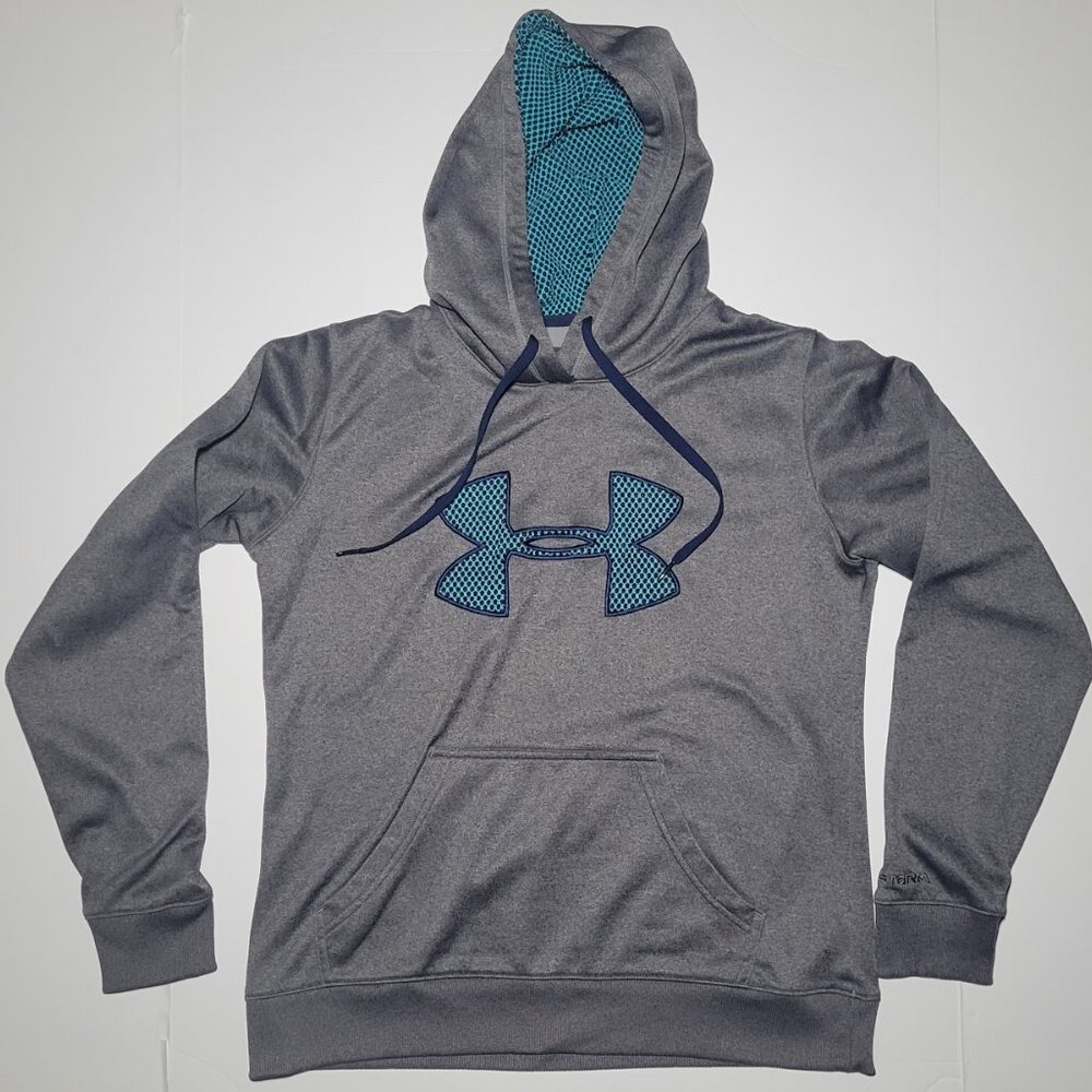 Under Armour Womens Gray and Teal Blue Pullover Hoodie Size Small
